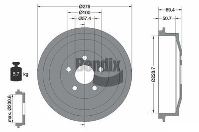 Тормозной барабан BENDIX Braking BDM1150 для CHRYSLER PT