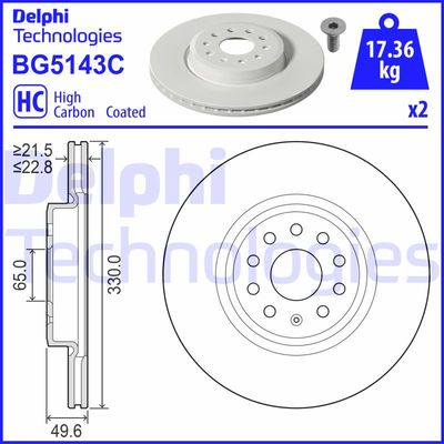 Тормозной диск DELPHI BG5143C для VW ID.3