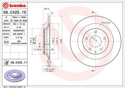 Тормозной диск BREMBO 08.C425.11 для MAZDA MX-30