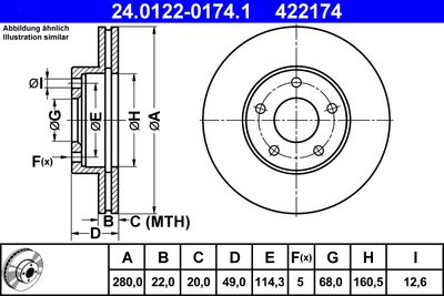 Тормозной диск ATE 24.0122-0174.1 для NISSAN MAXIMA