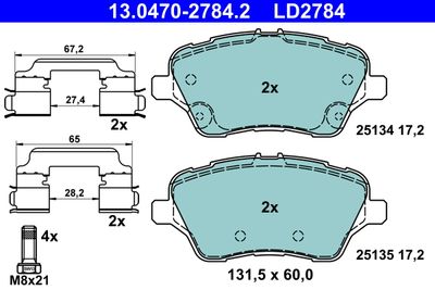 Комплект тормозных колодок, дисковый тормоз ATE 13.0470-2784.2 для FORD B-MAX