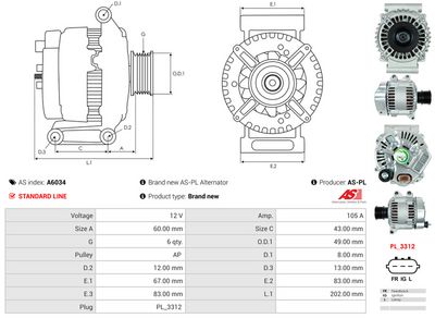 GENERATOR / ALTERNATOR AS-PL A6034 4