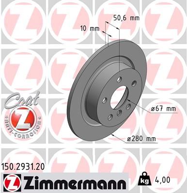 ZIMMERMANN 150.2931.20 Тормозные диски  для BMW i3 (Бмв И3)