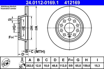 Тормозной диск ATE 24.0112-0169.1 для AUDI Q3