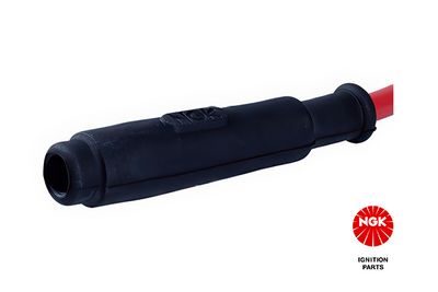 Bougie pijp, hoek: 180°, Lang, bougie draad: 10/12mm, aansluiting: draad, materiaal behuizing: Eboniet, kleur bougiedop: zwart, draad kleur: rood, spoel draad lengte: 50cm past: HONDA CB 1000F (Interc