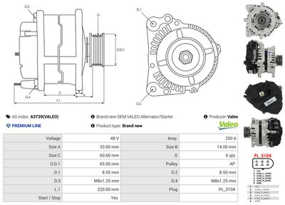 GENERATOR / ALTERNATOR AS-PL A3739VALEO 4