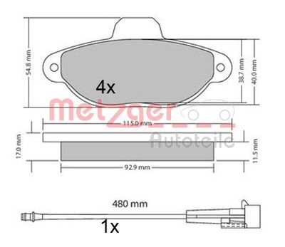 Комплект тормозных колодок, дисковый тормоз METZGER 1170678 для FORD KA