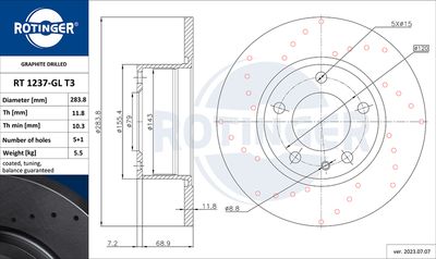 спирачен диск ROTINGER RT 1237-GL T3