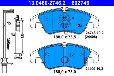Комплект тормозных колодок, дисковый тормоз 13.0460-2746.2