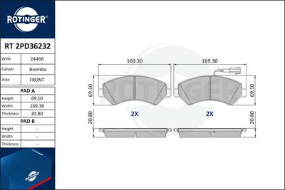 комплект спирачно феродо, дискови спирачки ROTINGER