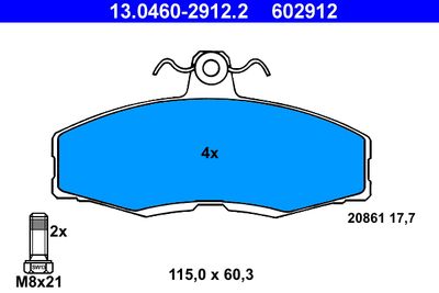 Комплект тормозных колодок, дисковый тормоз ATE 13.0460-2912.2 для FORD SIERRA