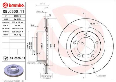 BREMBO 09.C500.11 Тормозные диски  для TOYOTA TUNDRA (Тойота Тундра)
