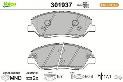 BREMSBELAGSATZ SCHEIBENBREMSE VALEO 301937