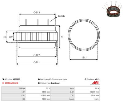 Stator, generátor AS-PL AS0095S