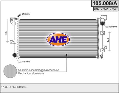 AHE 105.008/A Радиатор охлаждения двигателя  для DODGE  (Додж Караван)