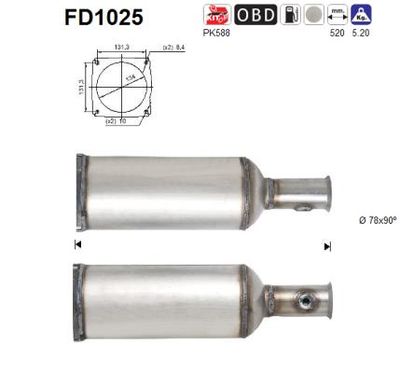 Filtr sadzy / filtr cząstek stałych, układ wydechowy AS FD1025