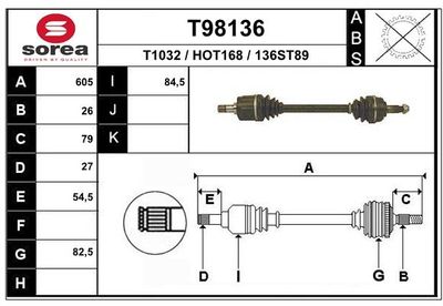 Приводной вал EAI T98136 для HONDA PRELUDE