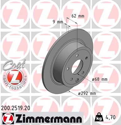 Тормозной диск ZIMMERMANN 200.2519.20 для NISSAN ALTIMA