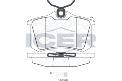 комплект спирачно феродо, дискови спирачки ICER 180697-700