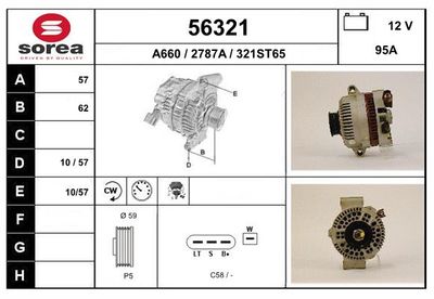 EAI 56321 Генератор  для FORD MONDEO II седан (BFP) 1.8 TD