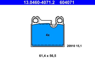 Комплект тормозных колодок, дисковый тормоз ATE 13.0460-4071.2 для PORSCHE 356