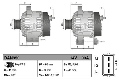 GENERATOR / ALTERNATOR DENSO DAN950 2