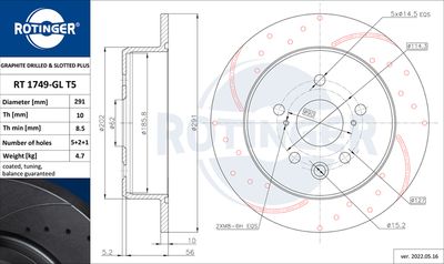 спирачен диск ROTINGER RT 1749-GL T5