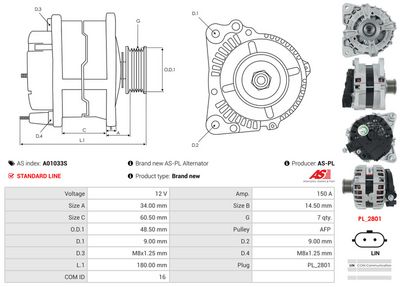 GENERATOR / ALTERNATOR AS-PL A01033S 4