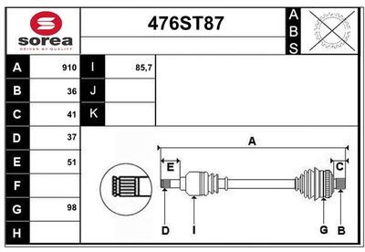 STARTCAR 476ST87 Полуось в сборе для VW GOLF VII Variant (BA5, BV5) 2.0 GTD