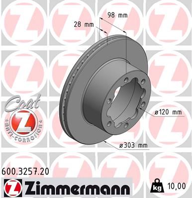 ZIMMERMANN 600.3257.20 Гальмівні диски для MAN (Ман)