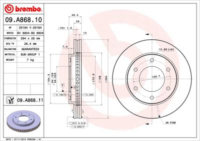 Тормозной диск BREMBO 09.A868.10 для FIAT FULLBACK