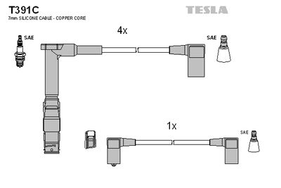 Комплект проводов зажигания TESLA T391C для MERCEDES-BENZ 190