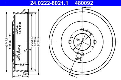 Тормозной барабан ATE 24.0222-8021.1 для NISSAN SUNNY
