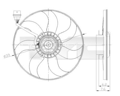 TYC 837-0036 Вентилятор системы охлаждения двигателя  для SKODA RAPID (Шкода Рапид)