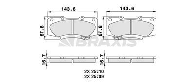 BRAXIS AA0277 Тормозные колодки и сигнализаторы для TOYOTA HILUX VII Пикап (_N1_, _N2_, _N3_) 3.0 D-4D 4WD (KUN26)