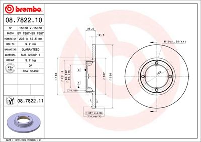 Тормозной диск BREMBO 08.7822.10 для CHEVROLET MATIZ