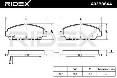 комплект спирачно феродо, дискови спирачки RIDEX 402B0644