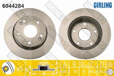 GIRLING 6044284 Тормозные диски  для HONDA ACCORD (Хонда Аккорд)