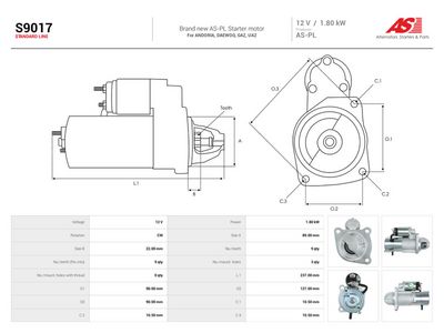 Starter AUTOSTARTER S9017 for DAEWOO