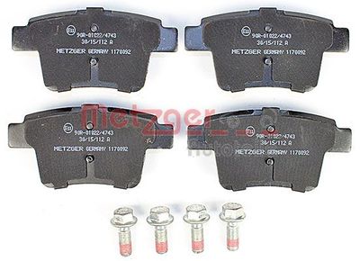 BREMSBELAGSATZ SCHEIBENBREMSE METZGER AUTOTEILE 1170092 1