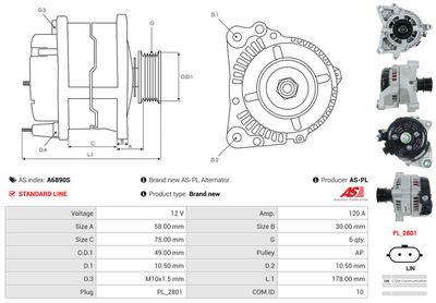 GENERATOR / ALTERNATOR AS-PL A6890S 4