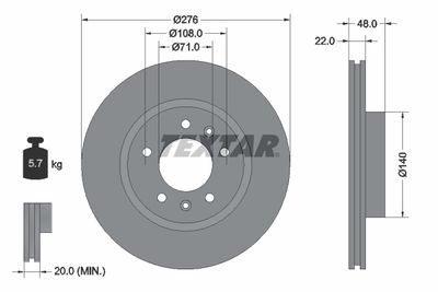 Тормозной диск TEXTAR 92054400 для PEUGEOT 605