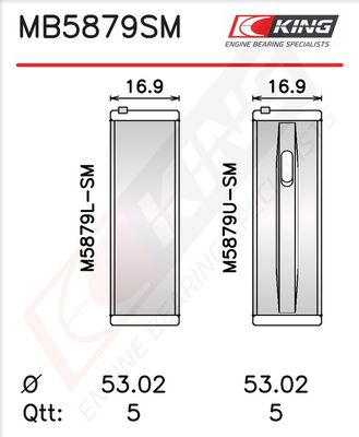 Комплект черупки на лагера на коляновия вал KING MB5879SM0.5