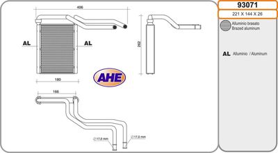 Теплообменник, отопление салона AHE 93071 для TOYOTA LAND CRUISER