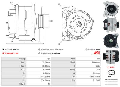 GENERATOR / ALTERNATOR AS-PL A3803S 4