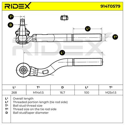 накрайник на напречна кормилна щанга RIDEX 914T0579