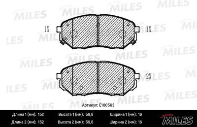 Комплект тормозных колодок, дисковый тормоз MILES E100563 для KIA SORENTO