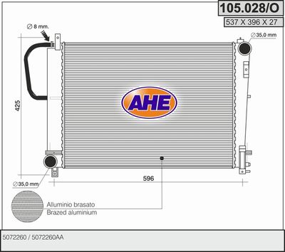 Радиатор, охлаждение двигателя AHE 105.028/O для CHRYSLER VOYAGER