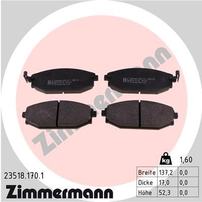 ZIMMERMANN 23518.170.1 Тормозные колодки и сигнализаторы  для HYUNDAI  (Хендай Галлопер)