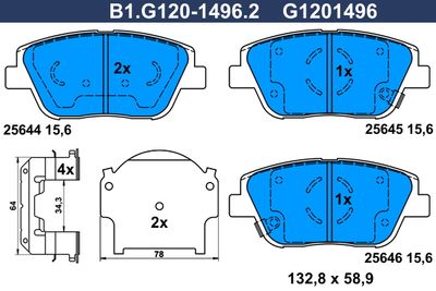 комплект спирачно феродо, дискови спирачки GALFER B1.G120-1496.2